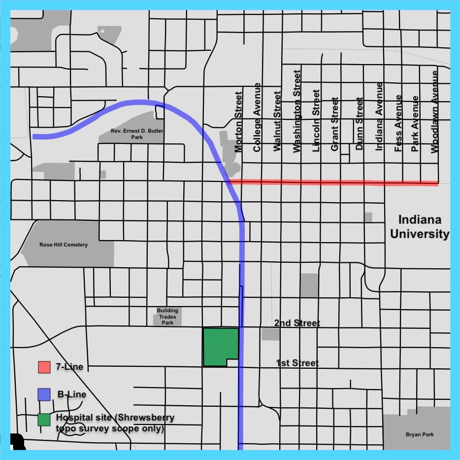 Plat near former hospital OK’d by Bloomington plan commission, city council must approve alley vacation