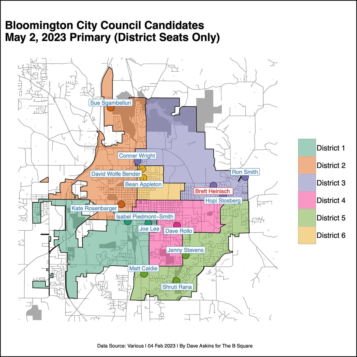 2023 Bloomington Elections | Primary field for Dems set: 3 for mayor, 5 of 6 council districts contested, 7 candidates for 3 at-large seats, 1 for clerk