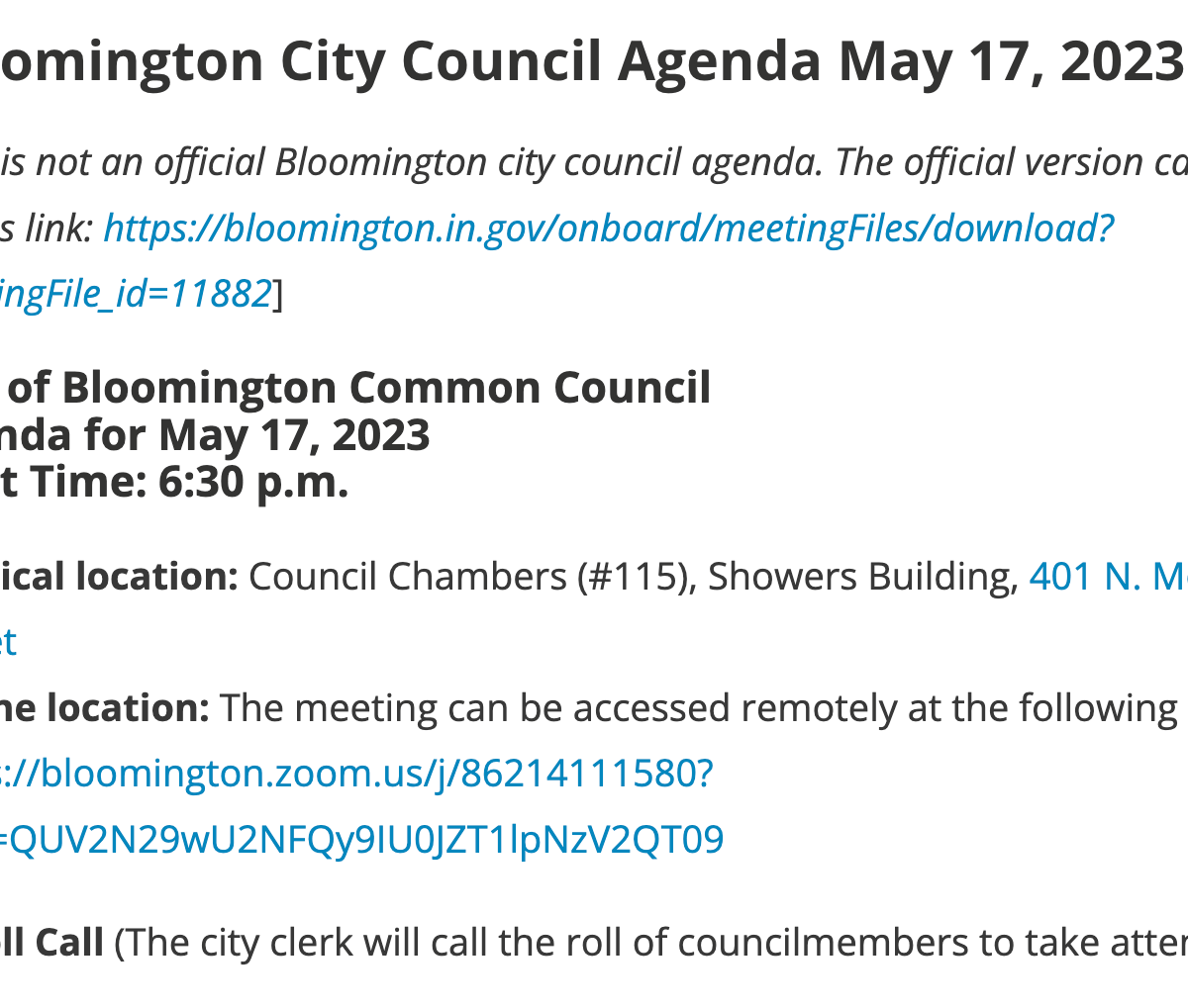 Bloomington City Council Agenda May 17, 2023