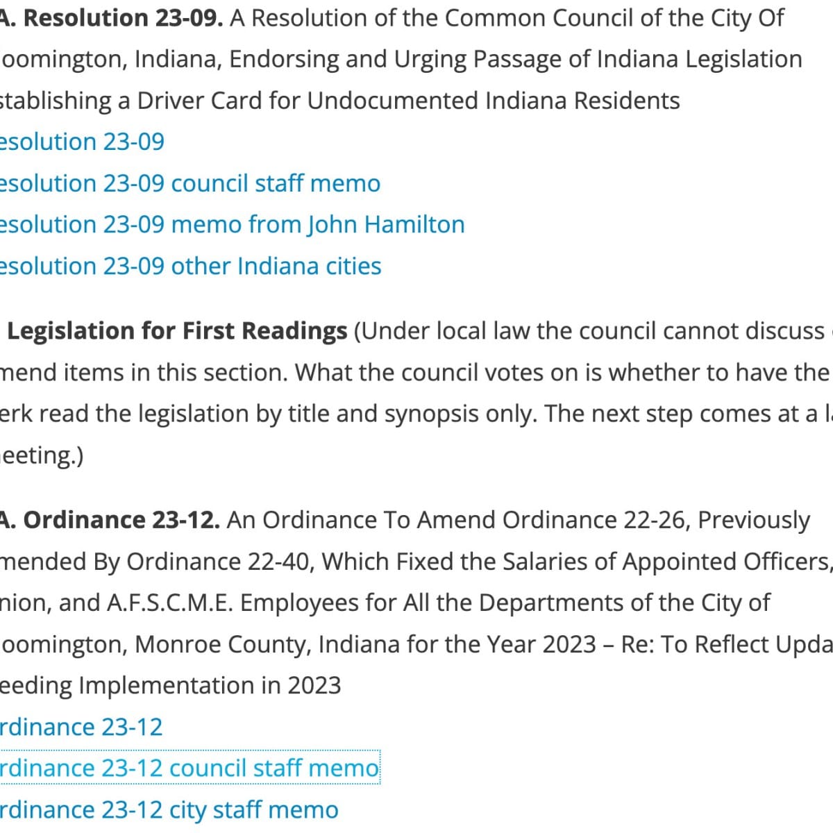 Bloomington City Council Agenda June 7, 2023