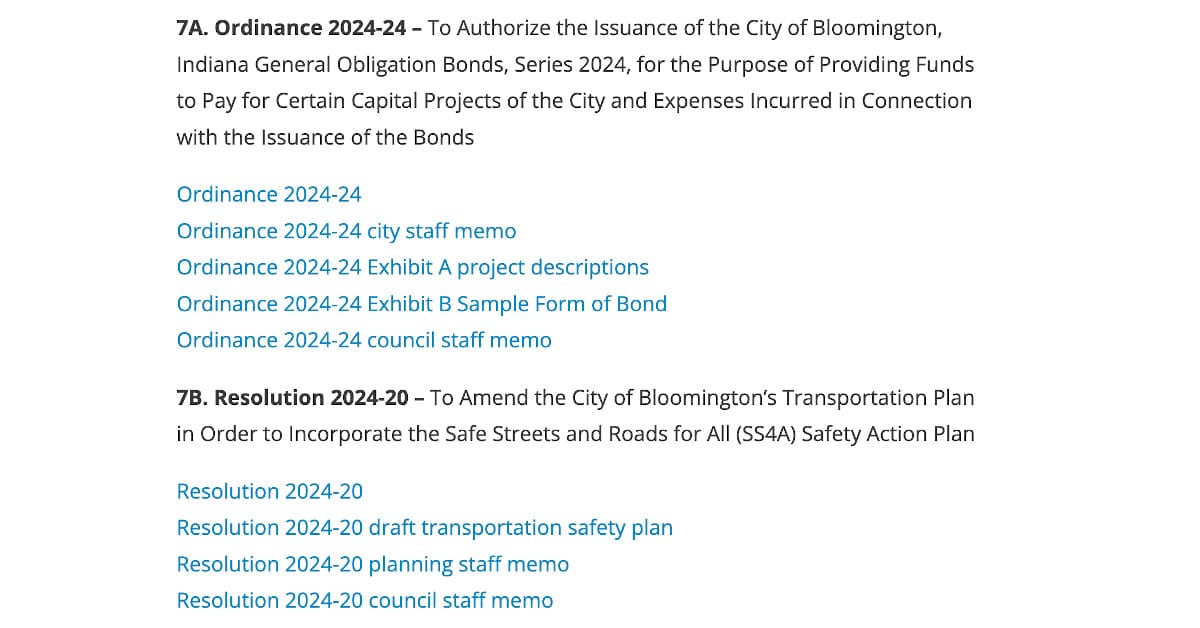 Bloomington City Council Agenda Nov. 20, 2024