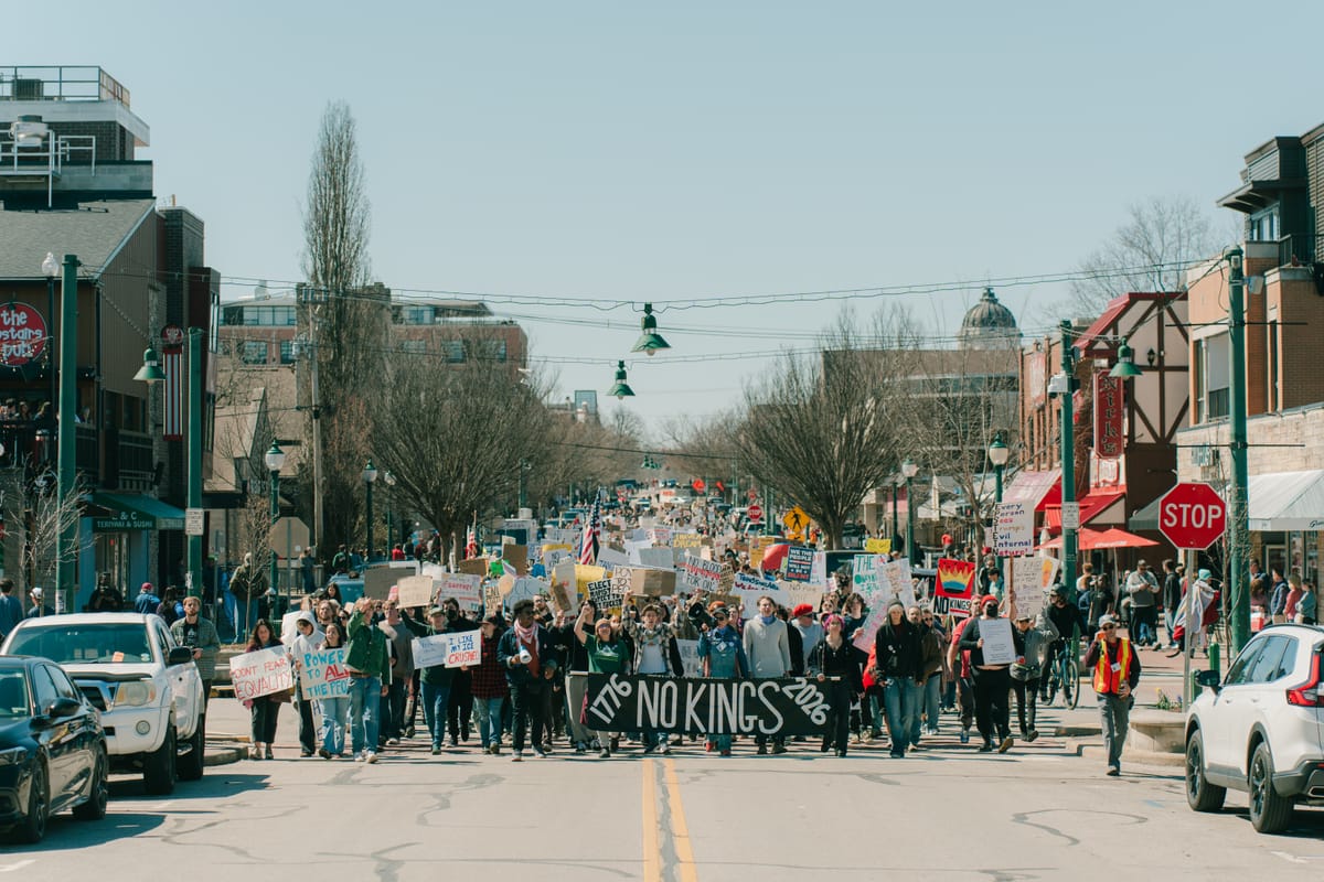 Bloomington’s ‘No Kings 3.0’ protest features speeches, music, march down Kirkwood