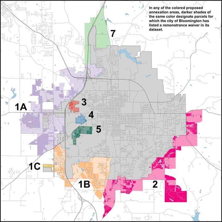 Analysis: Most Bloomington annexation remonstrance waivers not valid under 2019 law, population density unevenly spread