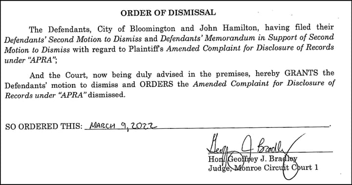 Bloomington wins dismissal of Perry Township trustee’s lawsuit over records about homeless encampment policy
