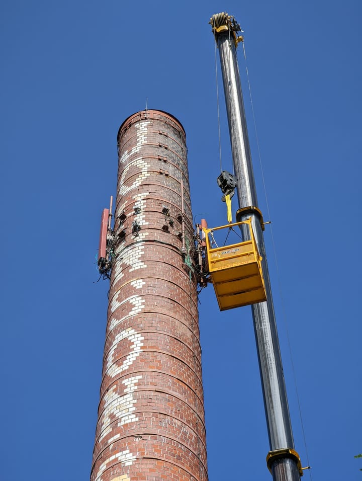 Telecom gear gone from Johnson’s Creamery smokestack, partial demolition to come next week