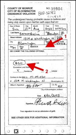 Appeal of noise violation ticket, with some wrinkles, given routine denial by Bloomington
