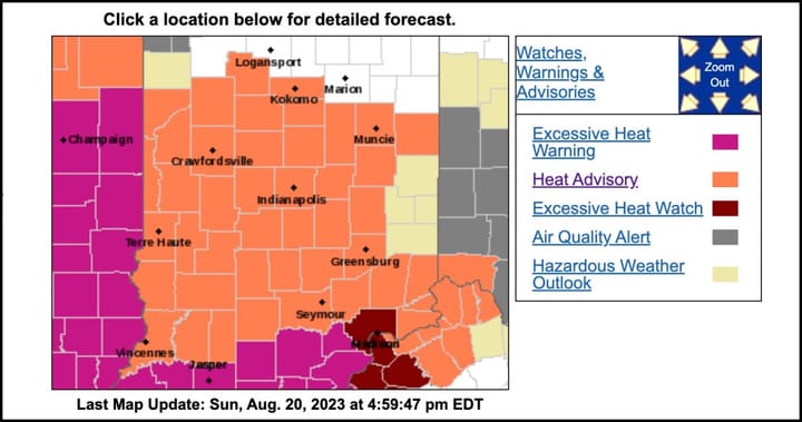 Aug. 20–25: Heat advisory for Monroe County  prompts activation of area cooling stations