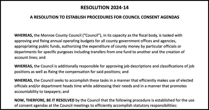 Procedural notebook: Consent agenda to be used by Monroe County council in effort to boost efficiency