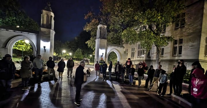 Week 8: Free speech policy protesters persist at IU Bloomington, hear report of search warrant