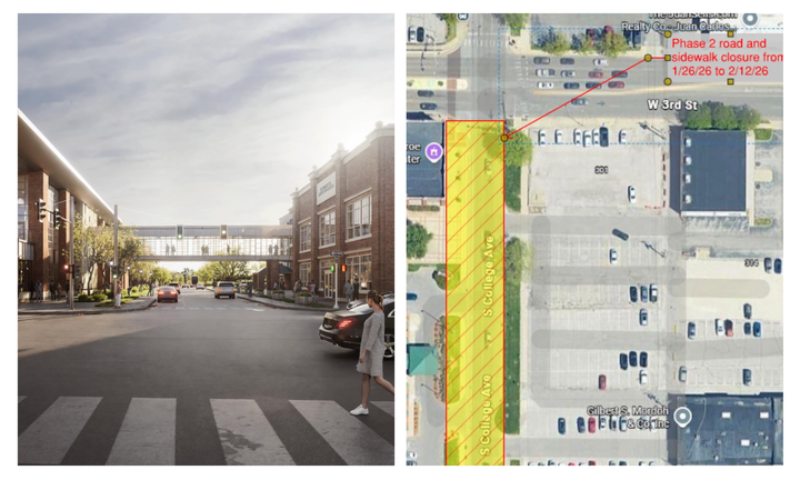 College Avenue to close for 2 weeks starting late January 2026 for Bloomington Convention Center skybridge installation